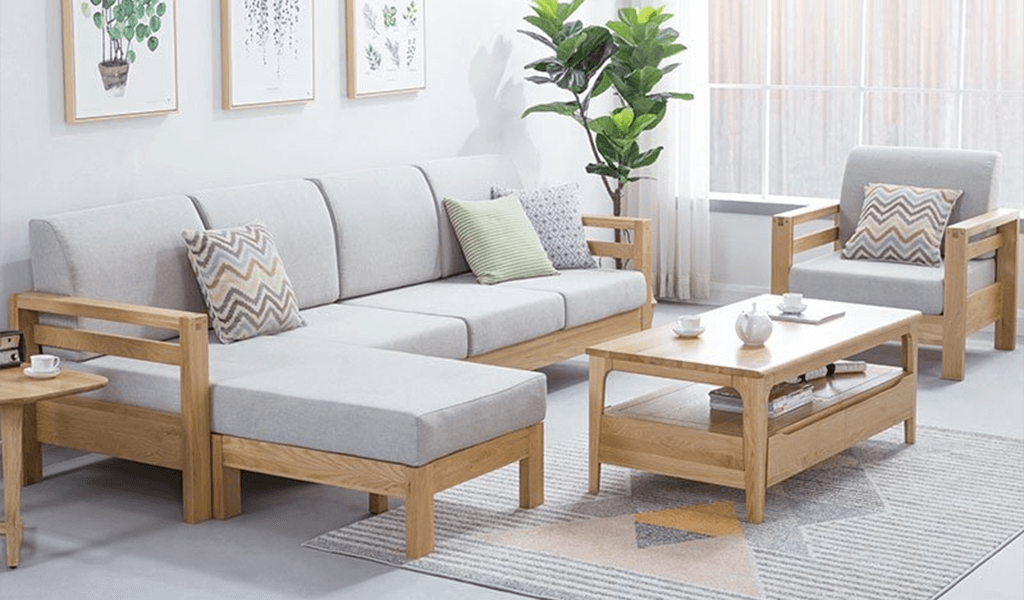Bàn sofa gỗ bộ lớn cổ điển và đơn giản của Nhật