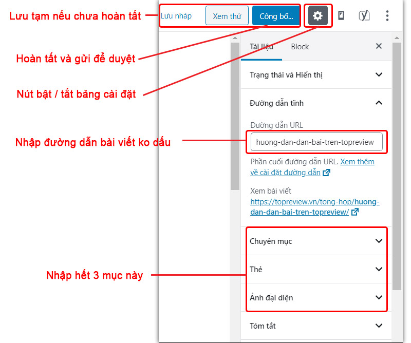 Các thiết lập khác cho bài viết