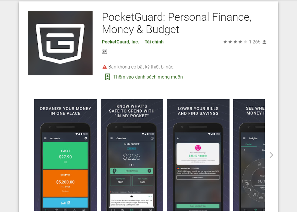 Ứng dụng PocketGuard - ứng dụng kiểm soát chi tiêu được nhiều người sử dụng