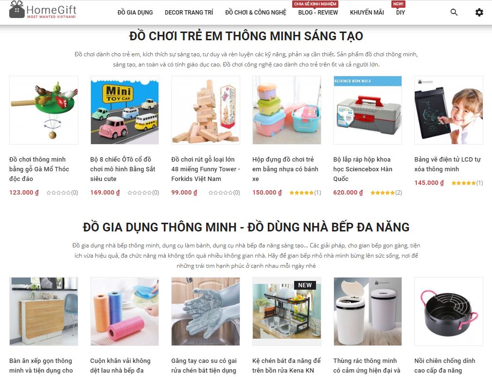Website bán hàng đồ gia dụng thông minh Homegift.vn