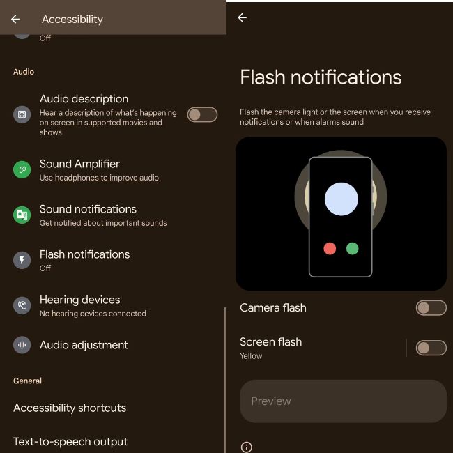 Bạn có thể thiết lập thông báo flash để có được hỗ trợ hình ảnh trên điện thoại.