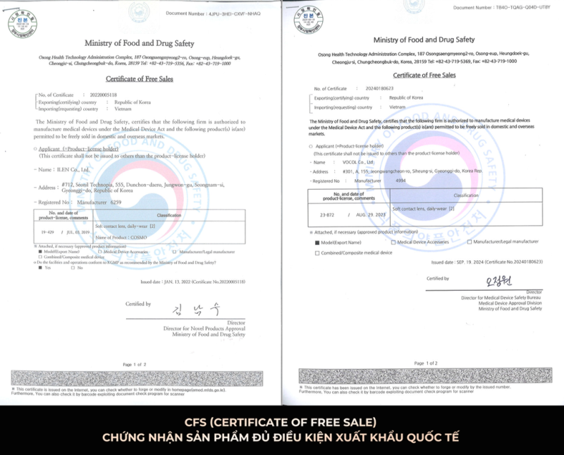 CFS (Certificate of Free Sale) và COO (Certificate of Origin) 